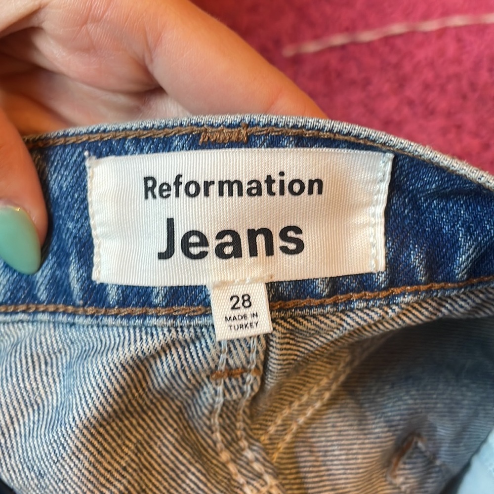 Reformation Blue Patchwork Straight Leg Jeans - image 3